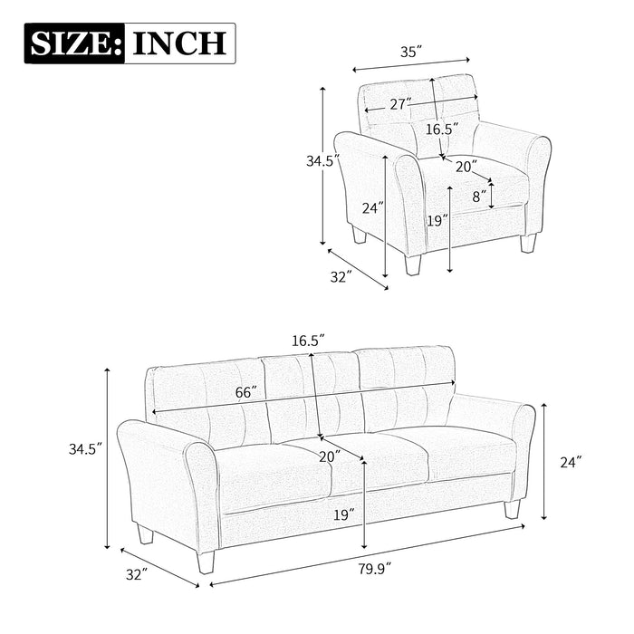 Modern Living Room Sofa Set Linen Upholstered Couch Furniture For Home Office