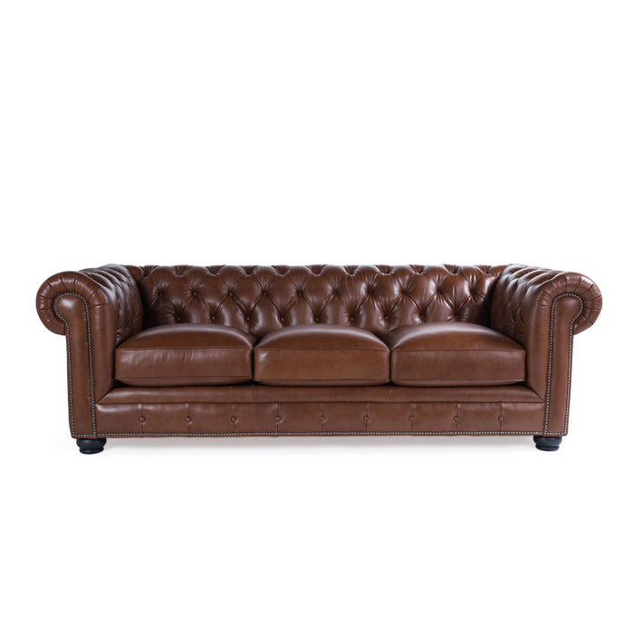 Traditional Tufted Leather Chesterfield Nailhead Sofa - Light Brown