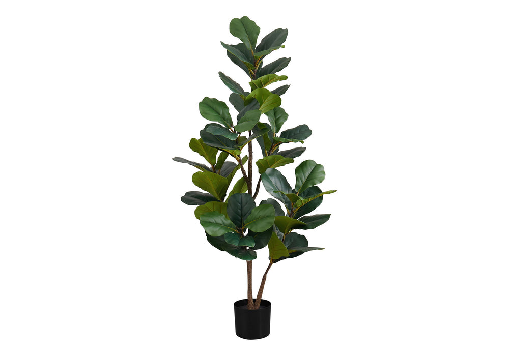 Artificial Plant, 49" Tall, Fiddle Tree, Indoor, Faux, Fake, Floor, Greenery, Potted, Real Touch, Decorative - Green / Black