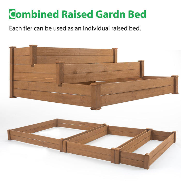 Raised Garden Bed Horticulture Outdoor Elevated Flower Box Tiered Garden Bed Wooden Vegetables