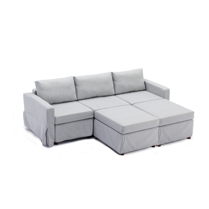 3 Seat Module Sectional Sofa Couch With 2 Ottoman For Living Room, Seat Cushion And Back Cushion Non-Removable And Non-Washable