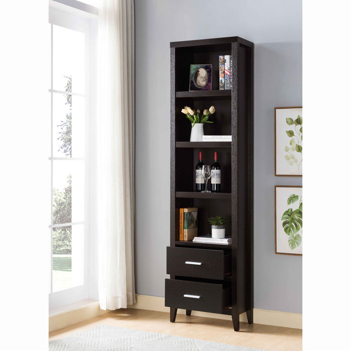 Media Pier, Display Cabinet With Four Open Shelves And Two Bottom Drawers