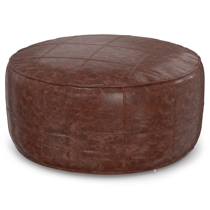 Connor - 34" Round Coffee Table Pouf - Distressed Brown