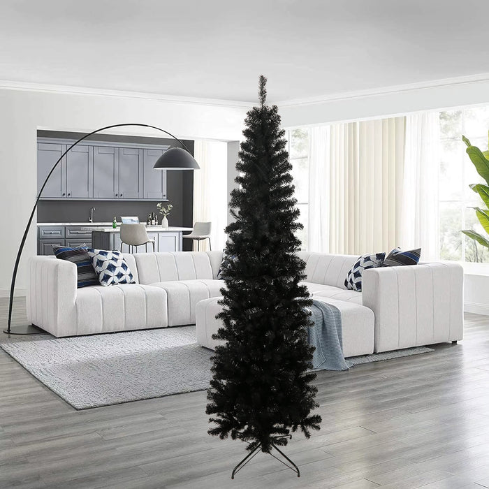 7.5FT Christmas Tree with Foldable Metal Stand - Black