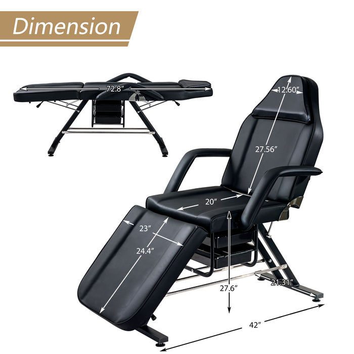 72.8" Massage Salon Tattoo Chair With Two Trays Esthetician Bed With Hydraulic Stool, Multi-Purpose 3-Section Facial Bed Table, Adjustable Beauty Barber Spa Beauty Equipment