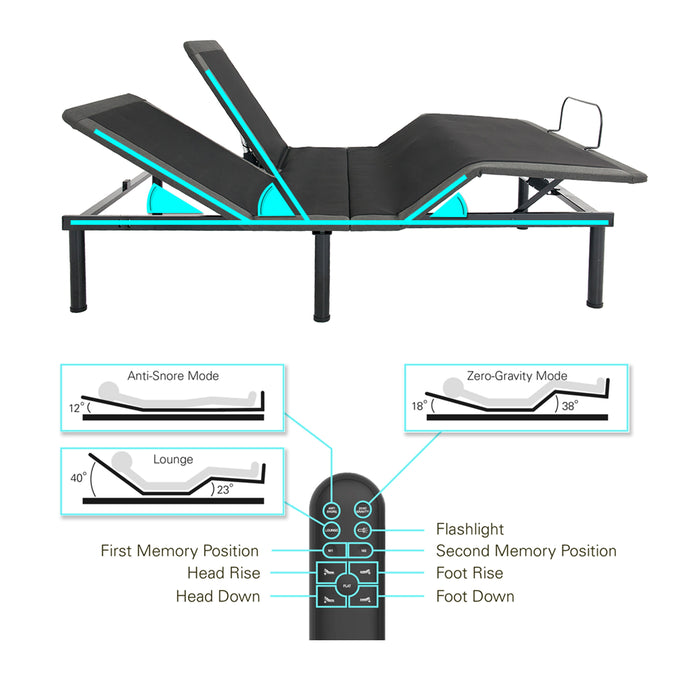 King Size Adjustable Bed Frame With Voice Activated Controls - Black