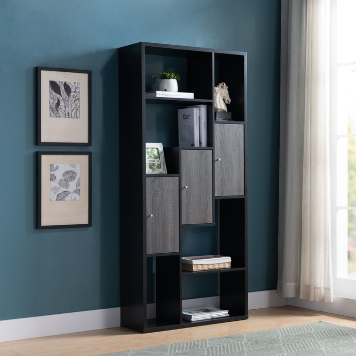 Bookcase Display Storage Cabinet - Black & Distressed Grey