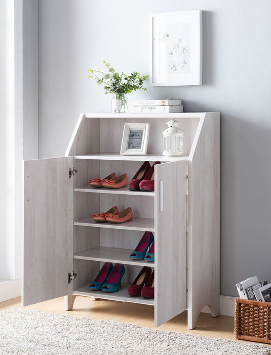 Wooden Two Door Shoe Cabinet With Four Interior Shelves Fits 10 Pairs Of Shoes - White Oak