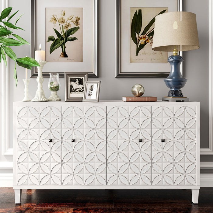 Accent Cabinet 4 Door Wooden Cabinet Sideboard Buffet Server Cabinet Storage Cabinet, For Living Room, Entryway, Hallway, Office, Kitchen And Dining Room - White Wash