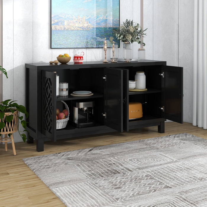 Large Storage Space Sideboard, 4 Door Buffet Cabinet With Pull Ring Handles For Living Room, Dining Room