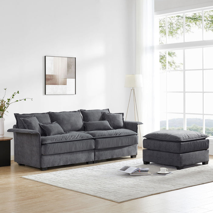 Oversized Luxury Sectional Sofa With Bentwood Armrests, 4 Seat Upholstered Indoor Furniture With Double Cushions, L Shape Couch With Ottoman For Living Room