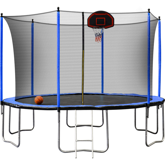 15Ft Trampoline With Basketball Hoop Inflator And Ladder (Inner Safety Enclosure)