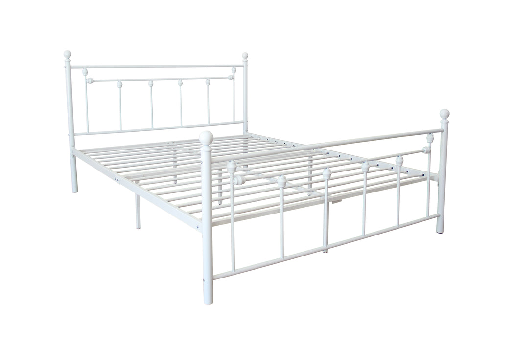 Queen Size Metal Bed, Frame With Headboard And Footboard - White