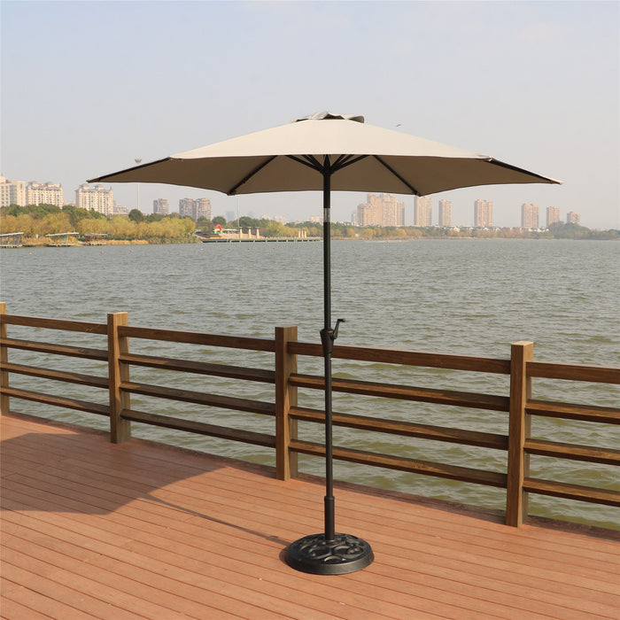 8.8' Outdoor Aluminum Patio Umbrella, Market Umbrella With 33 Pounds Round Resin Umbrella Base Lift