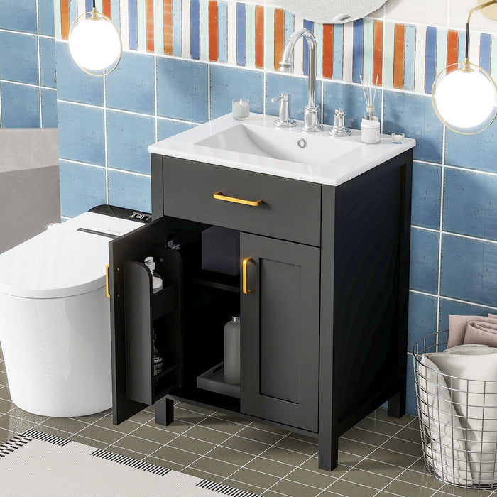 Bathroom Vanity Combo With Ceramic Sink, Luxurious Space-Saving Vanity, 2 Soft Close Doors