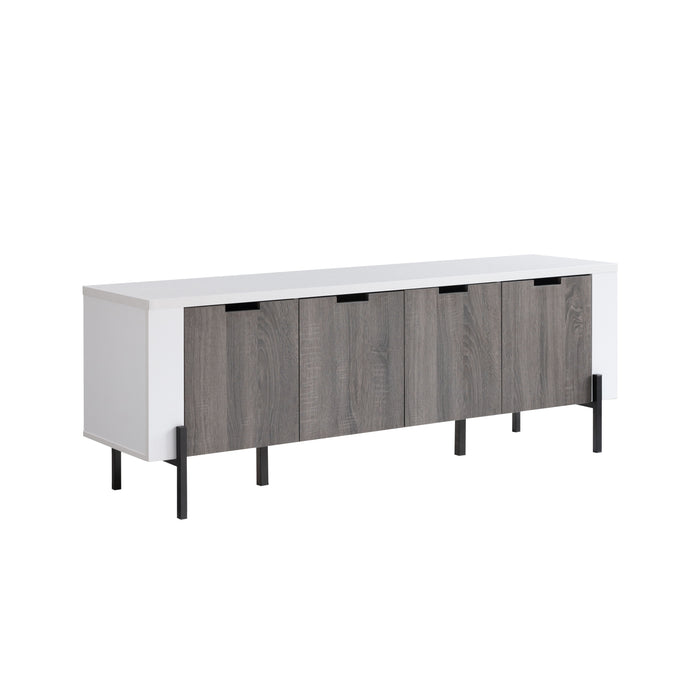 60" Two-Toned TV Stand With Four Cabinet Doors, Storage Cabinet - White & Distressed Grey