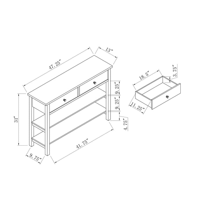 Console Table Two Shelf And Two Drawer With Knob Handles - Dark
