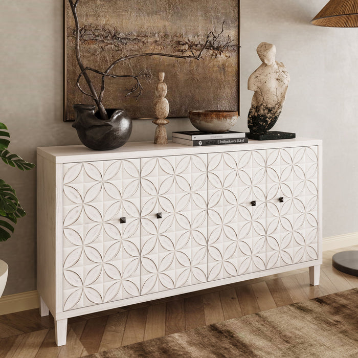 Accent Cabinet 4 Door Wooden Cabinet Sideboard Buffet Server Cabinet Storage Cabinet, For Living Room, Entryway, Hallway, Office, Kitchen And Dining Room - White Wash