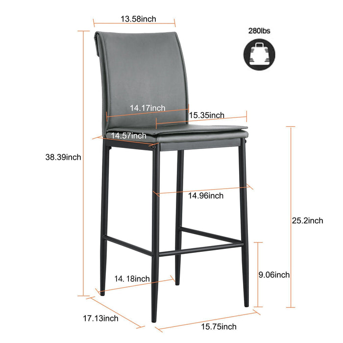 Leather Barstool Dining Counter Height Chair (Set of 2) - Gray