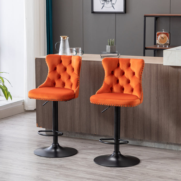 Swivel Velvet Barstools. Orange (Set of 2）