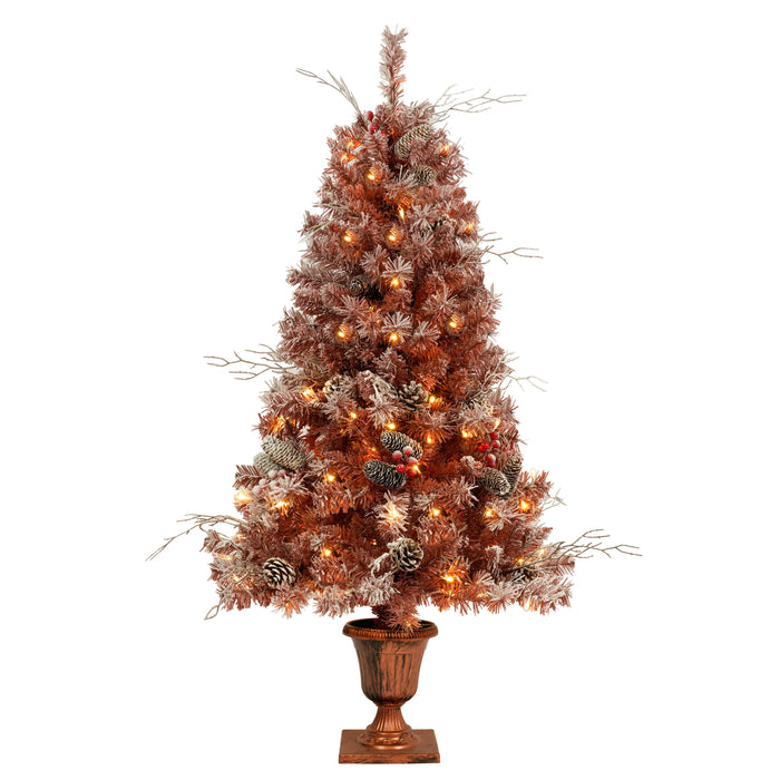 Christmas Tree with Brown Needles with flocking and Warm Lights - Brown