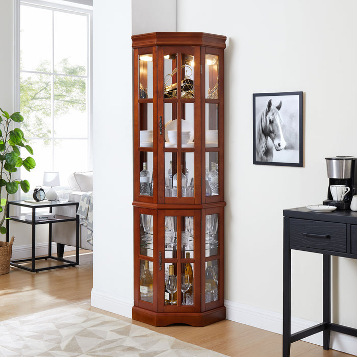 Corner Curio Cabinet With 5 Shelves And Lighting System (E26 Light Bulb Not Included)