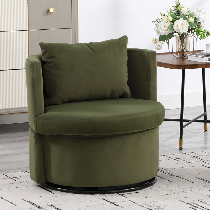 Upholstered Barrel Accent Chair With Ottoman, Living Room Side Chair With Storage, Single Sofa Armchair