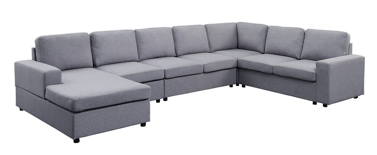 Hayden - Linen 7 Seat Reversible Modular Sectional Sofa Chaise - Light Gray