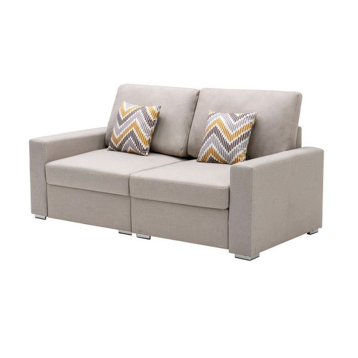 Nolan - Linen Fabric Loveseat With Pillows And Interchangeable Legs