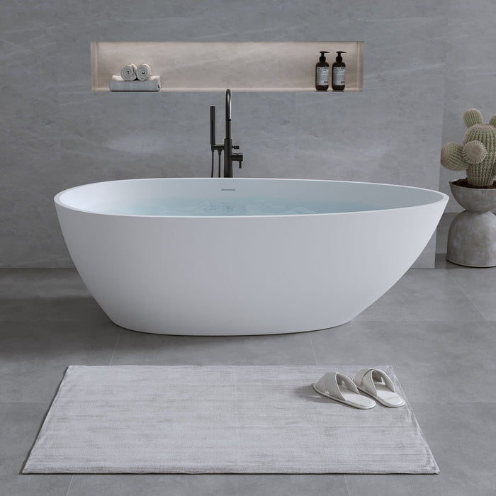 Solid Surface Matte Tub, Freestanding Solid Surface Resin Stone Bathtub, Solid Surface Matte White Soaking Tub, Free Standing Tub With Overflow And Pop-Up Drain - Matte White