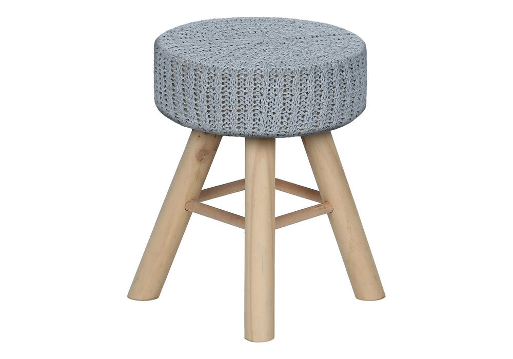 Ottoman, Pouf, Footrest, Foot Stool, Round Velvet, Natural Wood Legs, Contemporary, Modern - Gray