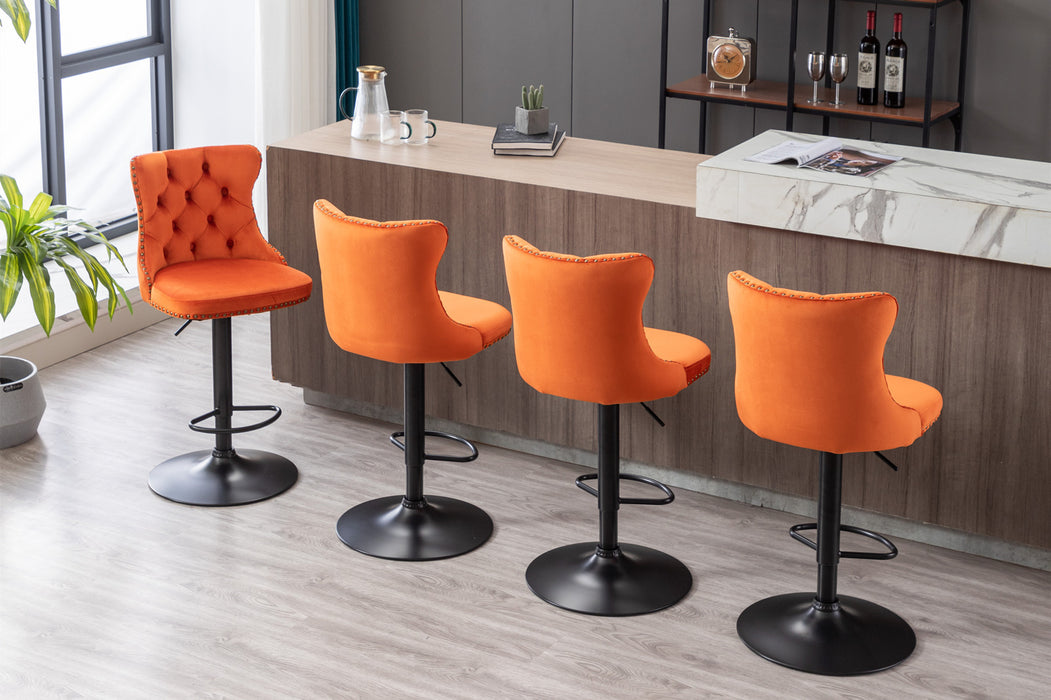 Swivel Velvet Barstools. Orange (Set of 2）