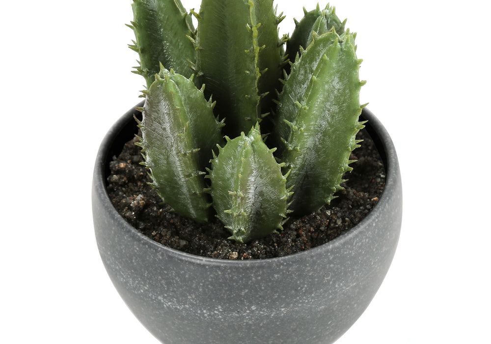 Artificial Plant, 6" Tall, Succulent, Indoor, Faux, Fake, Table, Greenery, Potted, Decorative (Set of 3) - Green / Gray