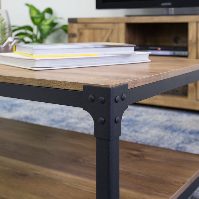 Modern Industrial Coffee Table With Lower Shelf - Barnwood