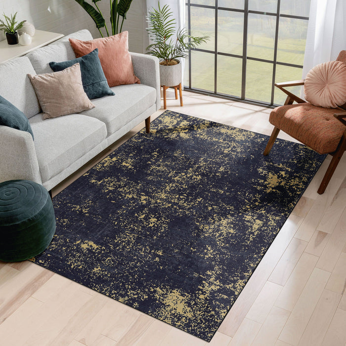 Area Rug, Washable Rug, Low-Pile, Non-Slip, Non-Shedding, Foldable, Kid & Pet Friendly Area Rugs For Living Room, Bedroom, Kitchen, Dining Room Rug, Perfect Gifts - Black / Gold