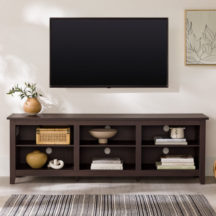 Modern Transitional 3 Shelf Open Storage 70" TV Stand For 80" TVs - Espresso