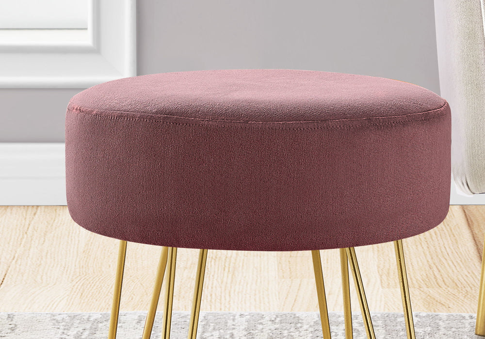 Ottoman, Pouf, Footrest, Foot Stool, Round Metal Legs, Contemporary, Modern - Pink / Gold