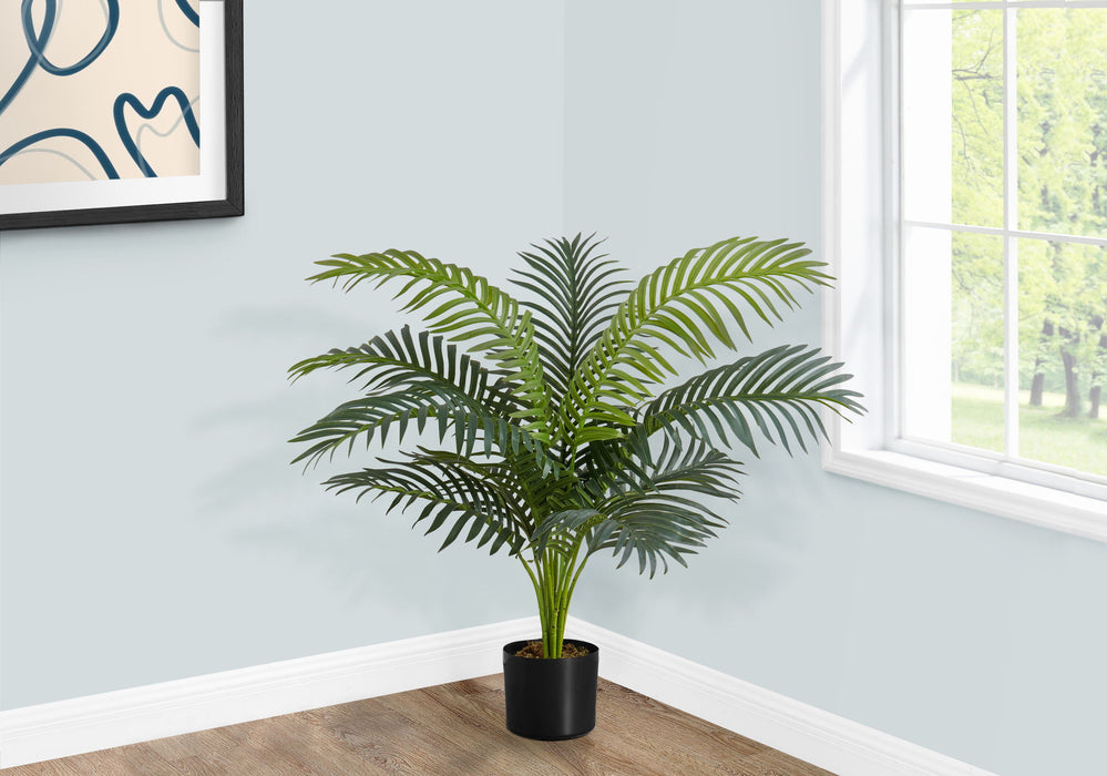 Artificial Plant, 34" Tall, Palm Tree, Indoor, Faux, Fake, Floor, Greenery, Potted, Real Touch, Decorative - Green / Black