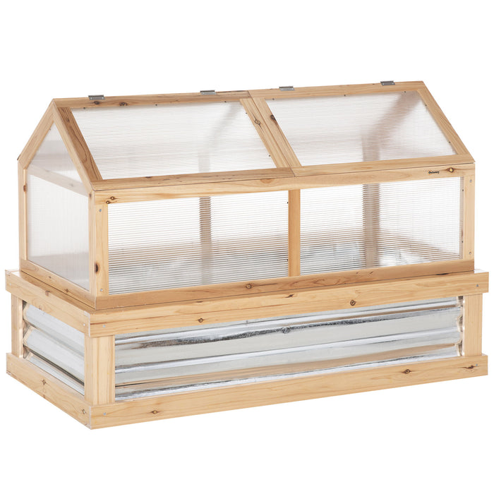 Outsunny - Raised Garden Bed With Polycarbonate Greenhouse, Wooden Garden Cold Frame Greenhouse, Flower Planter Protection, 48" x 24" x 32" - Natural