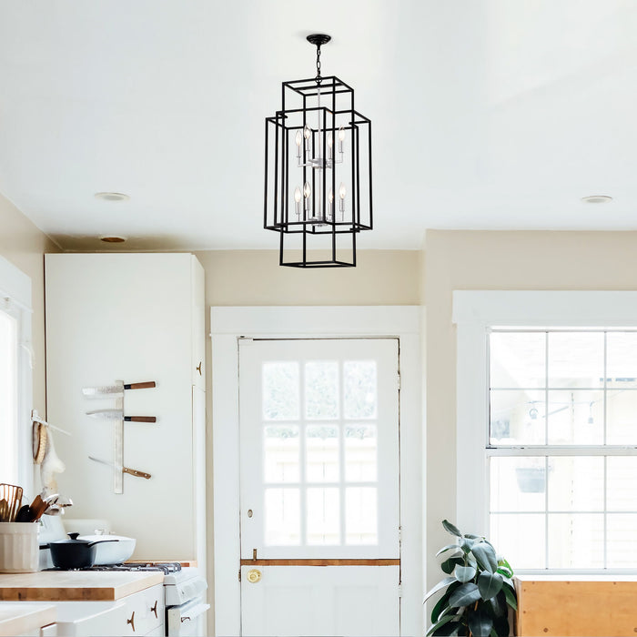 8 Light Lantern Chandelier Lighting, Entryway Chandeliers For High Ceilings, Chandeliers For Dining Room, Foyer, Entry, Staircase, Hallway, Height Adjustable (E12 Bulbs Not Included)