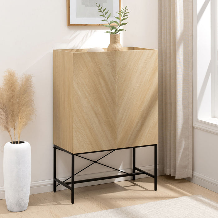 Contemporary Bookmatch Doors Tall Accent Cabinet With Inset Top - Dark Walnut Bookmatch