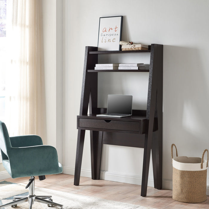 Ladder Desk, Home Office Study Desk With Drawer And Two Shelves - Red Cocoa