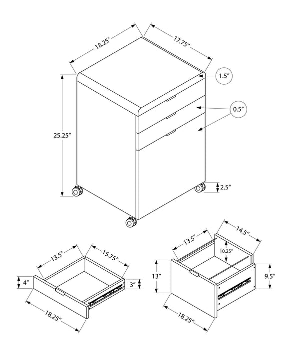 File Cabinet, Rolling Mobile, Storage Drawers, Printer Stand, Office, Work, Glossy Contemporary, Modern - White