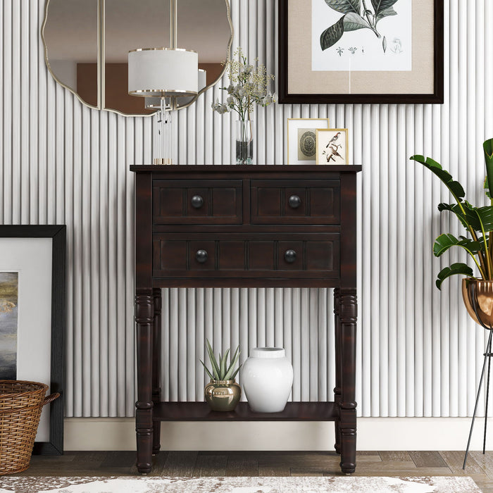 Narrow Console Table, Slim Sofa Table With Three Storage Drawers And Bottom Shelf