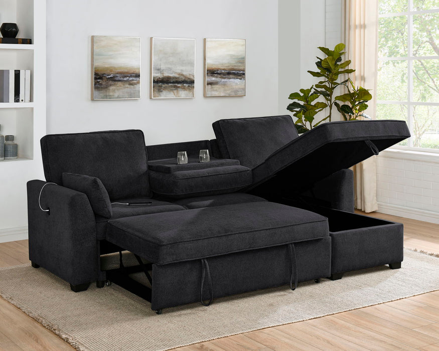 Ember - 92"W Fabric Sleeper Sectional with Reversible Storage Chaise