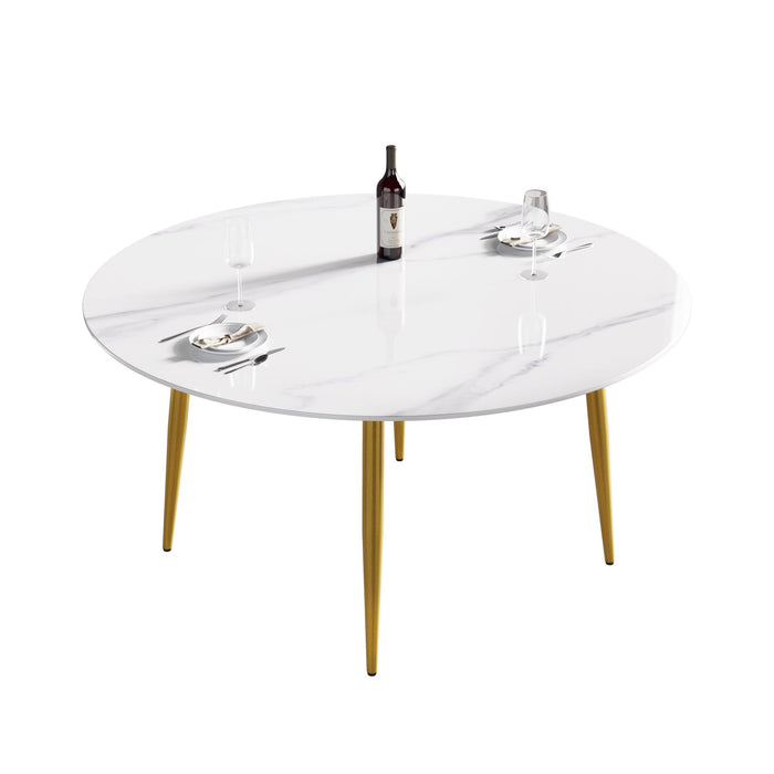 Modern Man-Made Stone Round Metal Dining Table-Position For 6 People