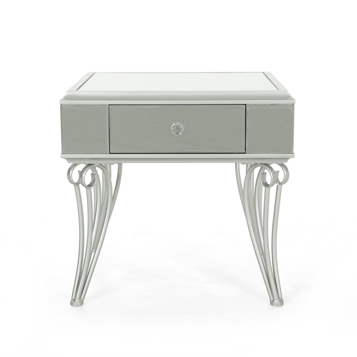 Mirrored Nightstand End Table With 1 Drawer For Bedroom Living Room - Silver