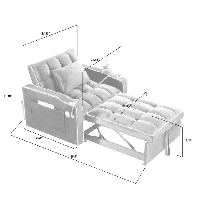 Convertible Sleeper Chair Sofa Bed Adjustable Pull Out Sleeper Chair Bed Multi-Pockets Folding Sofa Bed For Living Room Bedroom Small Space, 3 In 1 Sofa Bed