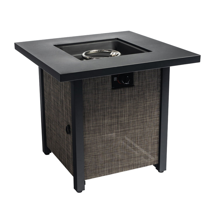 40000Btu Square Propane Fire Pit Table Steel Tabletop With Textilene Side Panel, Steel Lid And Rocks - Black / Gray