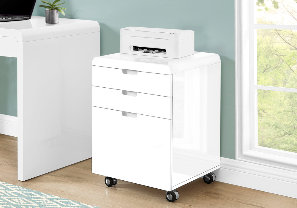 File Cabinet, Rolling Mobile, Storage Drawers, Printer Stand, Office, Work, Glossy Contemporary, Modern - White